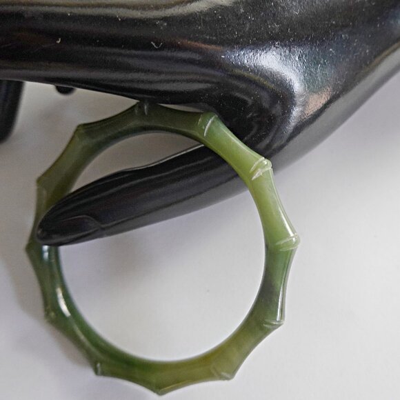 Vintage Chinese Genuine Green Jade Carved Bamboo Style Bangle Bracelet - Picture 1 of 1